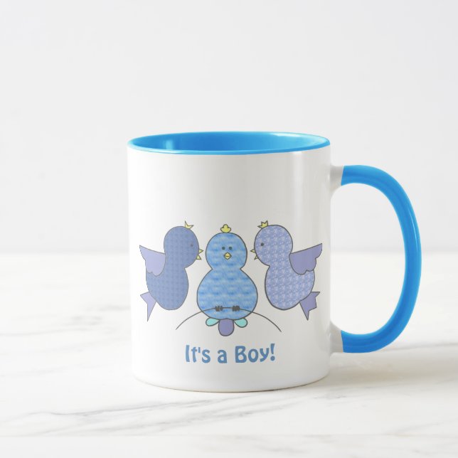 Tasse Cute Little Blue Oiseaux Motifs C'est un garçon Cu (Droite)