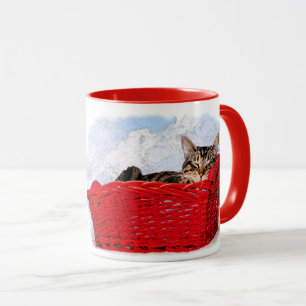 Tasse Cute Sleeping Kitten Dans Panier Rouge Lumineux Ph