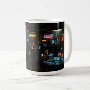 Tasse Cyberpunk-Poker-Roboter-Barman-Neon-Bar
