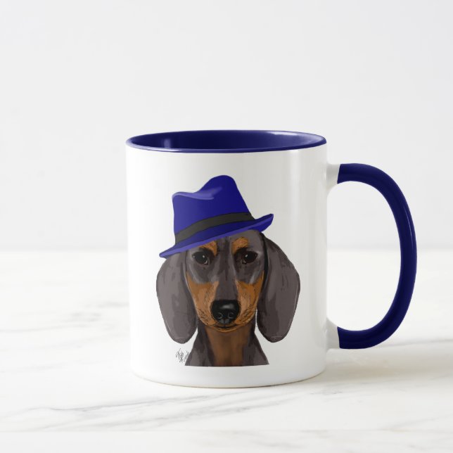 Tasse Dachshund Avec Trilby Bleu (Droite)