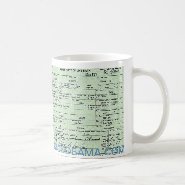 Tasse d'acte de naissance de campagne d'Obama (Droite)