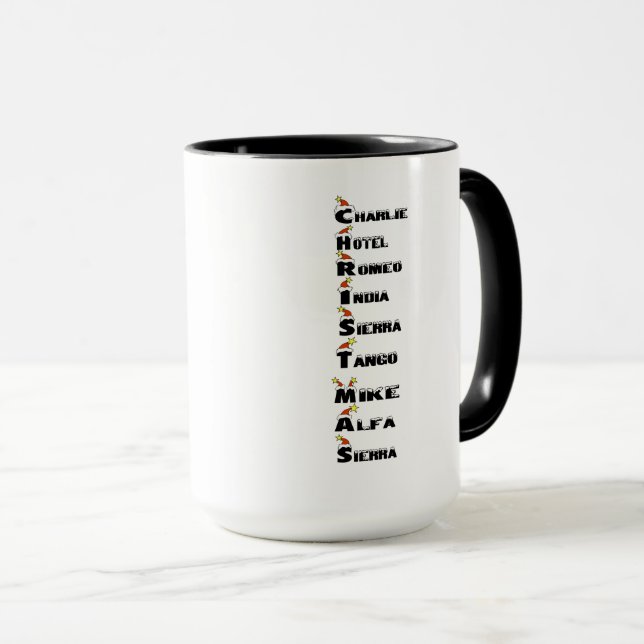Tasse d'alphabet phonétique de Noël (Devant droit)