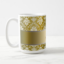 Tasse Damassé jaune de monogramme et blanche d'or
