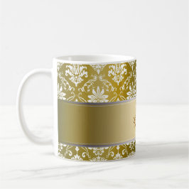 Tasse Damassé jaune de monogramme et blanche d'or
