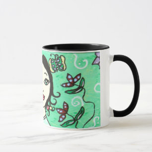 Tasse Dame Fantaisiste avec un Joli Fond Floral