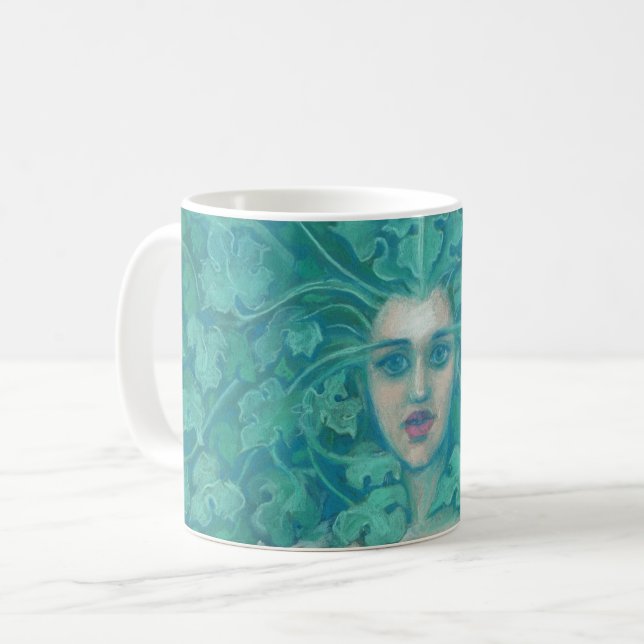 Tasse Dame verte / Reine de la forêt, art imaginaire (Devant gauche)