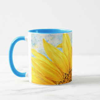 Tasse d'art aquarelle Tournesol - Bleu ciel