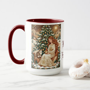 Tasse d'art de Noël féerique de chat de Noël hiver