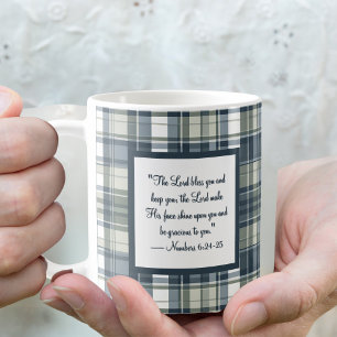 Tasse de bénédiction à carreaux bleu denim, vert s