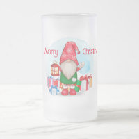 Tasse de bière en verre givré Gnome Joyeux Noël