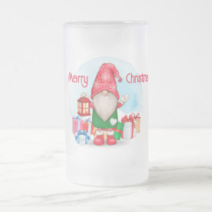 Tasse de bière en verre givré Gnome Joyeux Noël