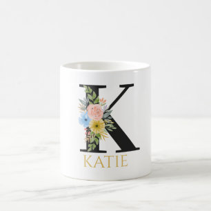 Tasse de café à monogramme floral aquarelle