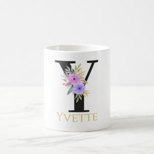 Tasse de café à monogramme floral aquarelle