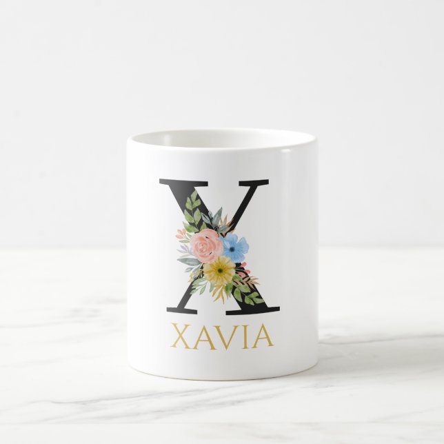 Tasse de café à monogramme floral aquarelle (Centre)