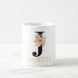 Tasse de café à monogramme floral aquarelle