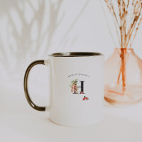 Tasse de café à monogramme floral aquarelle coccin
