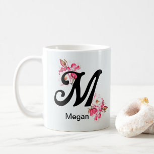 Tasse de café à monogramme floral lettre initiale 