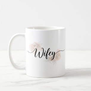 Tasse de café à motif floral 'Wifey' avec écriture