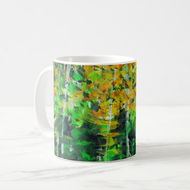 Tasse de café acrylique d'art "de région boisée (Devant gauche)