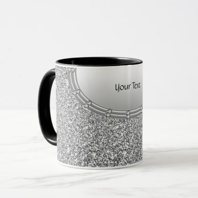 Tasse de café avec cadre paillettes argentées (Devant gauche)