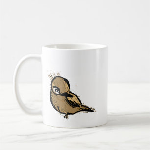 Tasse de café avec illustration d'oiseau brun esqu