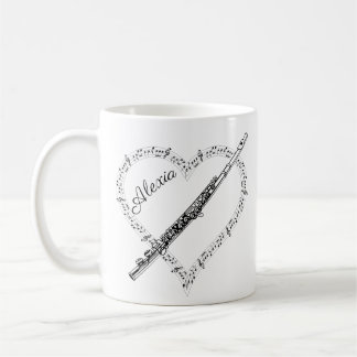 Tasse de café avec notes de musique de flûte