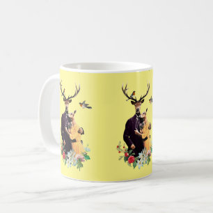 Tasse de café avec un couple de cerfs adorables