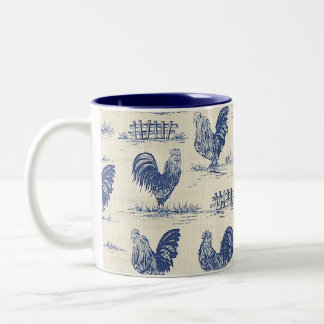 Tasse de café bleue de coqs de pays français