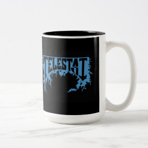 Tasse de café bleue de logo de Telestai