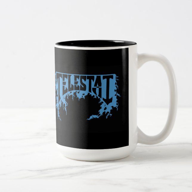 Tasse de café bleue de logo de Telestai (Droit)