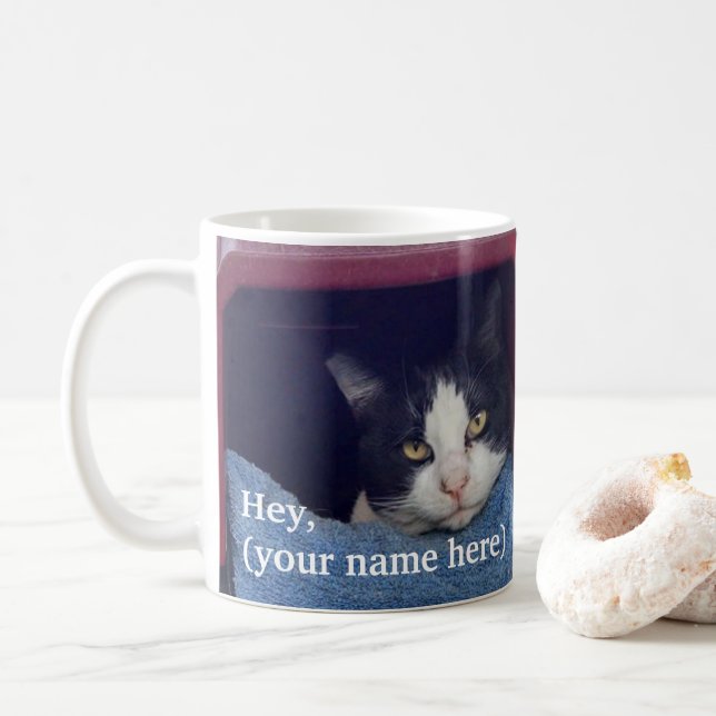 Tasse de café criarde gauchère customisée de chat (Avec donut)