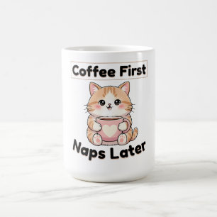 Tasse de café d'abord, sieste plus tard, chat mign