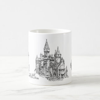 Tasse de café d'amusement de château de sable