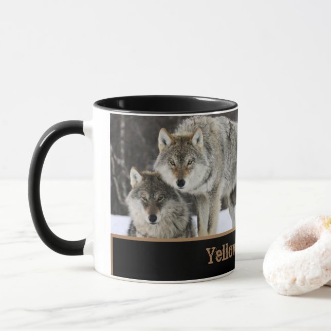 Tasse de café de loups de Yellowstone à deux tons (Avec donut)