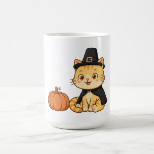 Tasse de café de Thanksgiving avec chat pèlerin et