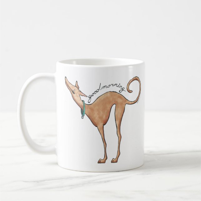Tasse de café d'illustration de lévrier bonjour (Gauche)