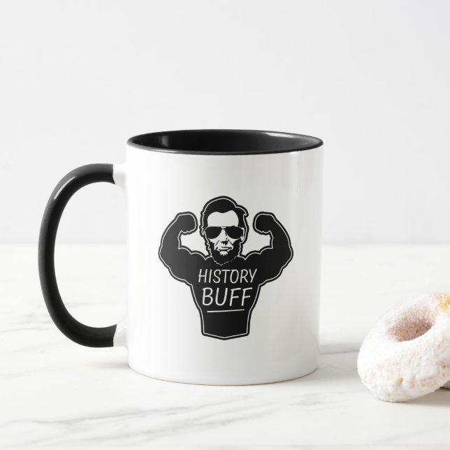 Tasse de café drôle de couleur chamois d'histoire (Avec donut)