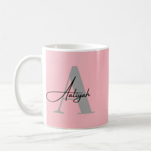 Tasse de café élégante rose monogramme nom personn