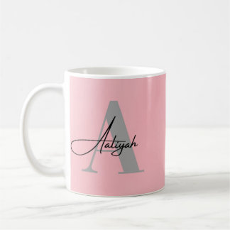 Tasse de café élégante rose monogramme nom personn