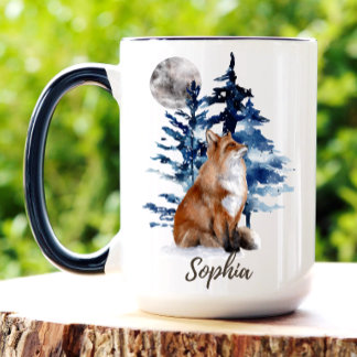 Tasse de café en bois personnalisée avec renard à