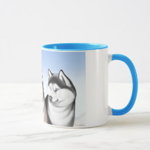 Tasse de café enrouée de chiens de traîneau