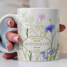 Tasse de café fleur multicolore Ajouter un nom Sup