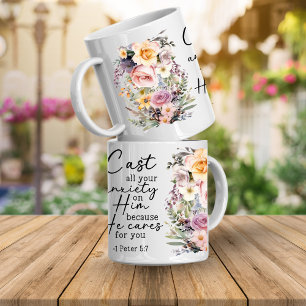 Tasse de café florale avec verset biblique chrétie