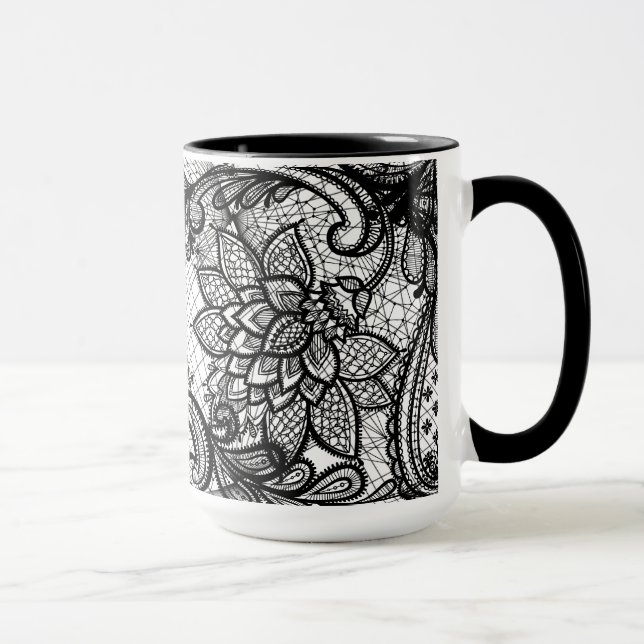 Tasse de café florale de la dentelle B&W (Droite)
