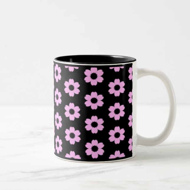 Tasse de café florale de noir et de rose (Droit)