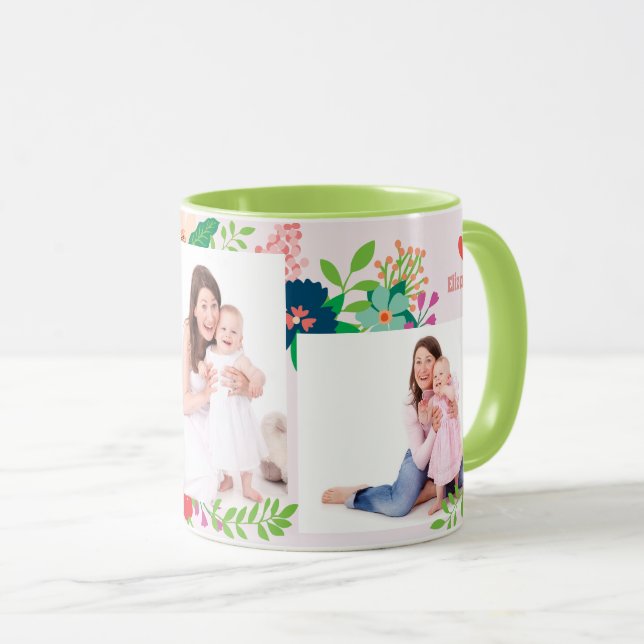 Tasse de café florale du jour de 3 mères de photo (Devant droit)