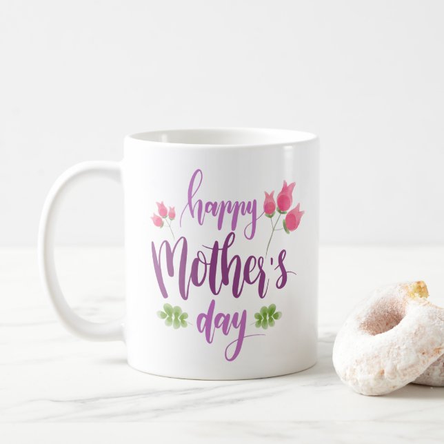 Tasse de café florale heureuse simple du jour de (Avec donut)
