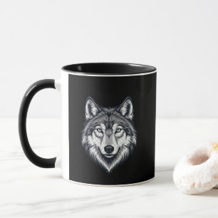 Tasse de café graphique à tête de loup solitaire f