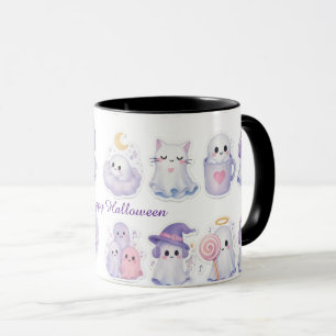 Tasse de café Halloween Chat Sorcière Fantôme Past