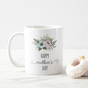 Tasse de café heureuse florale élégante du jour